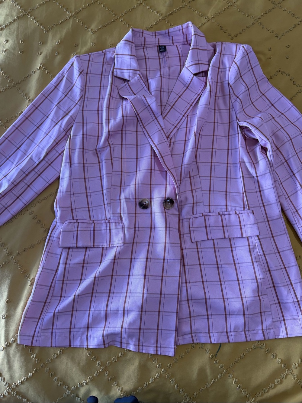 SHEIN Pink Plaid Double-Breasted Blazer